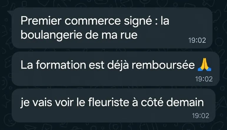 Message d’un élève : premier commerce signé